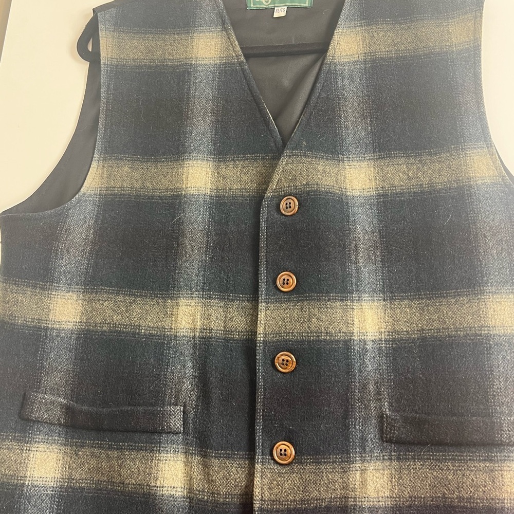 Vtg T&T Co. Sport Shadow Plaid Wool/Cashmere Blend Vest - XL - Made in Canada - Picture 2 of 8